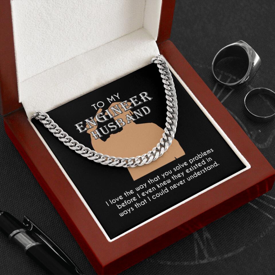 Personalized Valentine Gifts - To My Engineer Husband Dad Bestie Son Cuban Chain Personalized Men's Jewelry