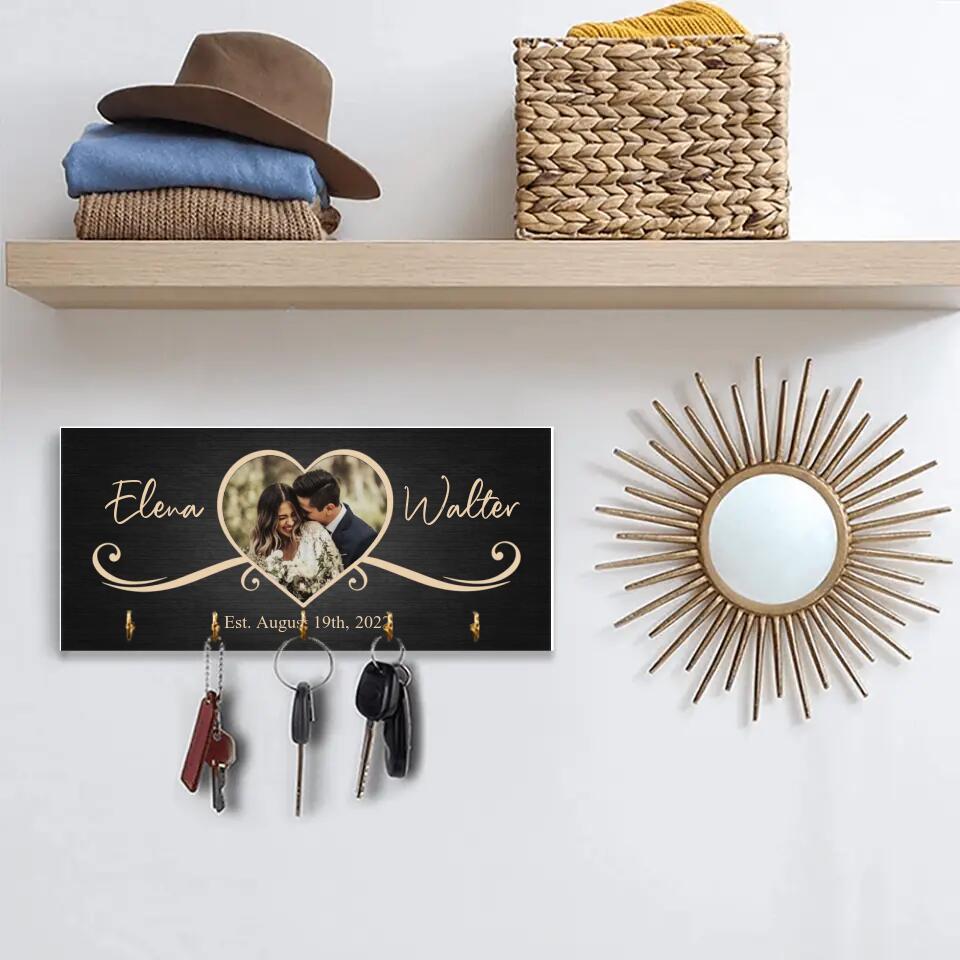 Couple Wooden Sign Rustic Home Decor Anniversary Gift Personalized Key Holder