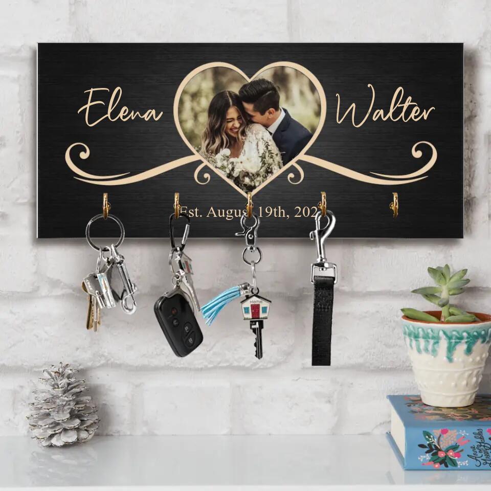 Couple Wooden Sign Rustic Home Decor Anniversary Gift Personalized Key Holder