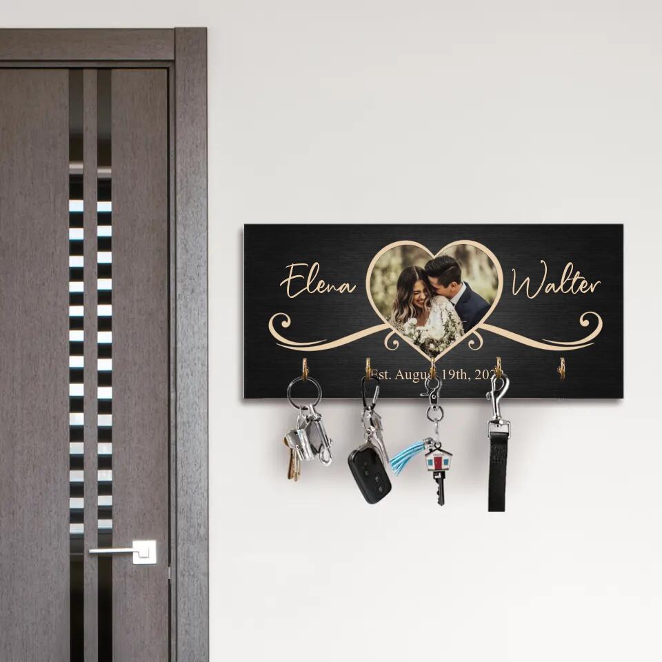 Couple Wooden Sign Rustic Home Decor Anniversary Gift Personalized Key Holder
