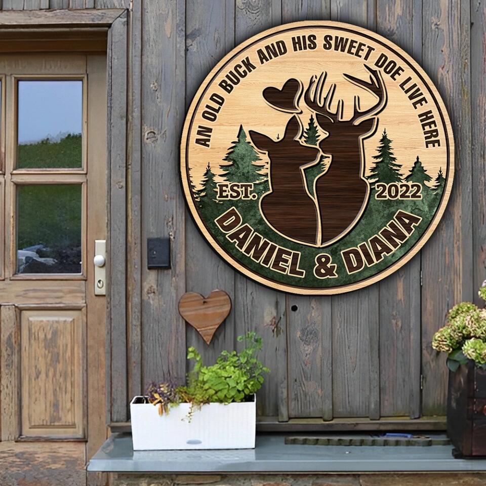 Couple Wooden Sign An Old Buck and His Sweet Doe Live Here - Housewarming Gifts - Custom Wooden Sign - Gift For Hunting Couples