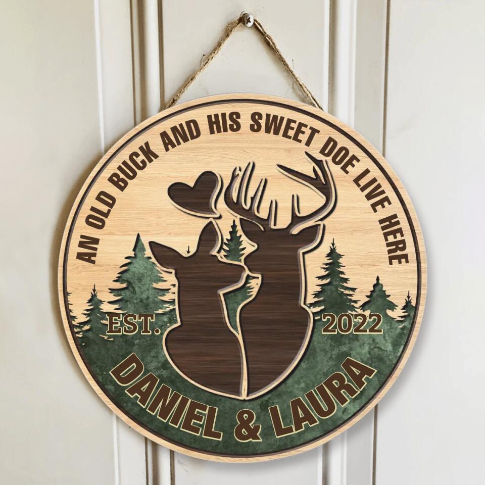 Couple Wooden Sign An Old Buck and His Sweet Doe Live Here - Housewarming Gifts - Custom Wooden Sign - Gift For Hunting Couples