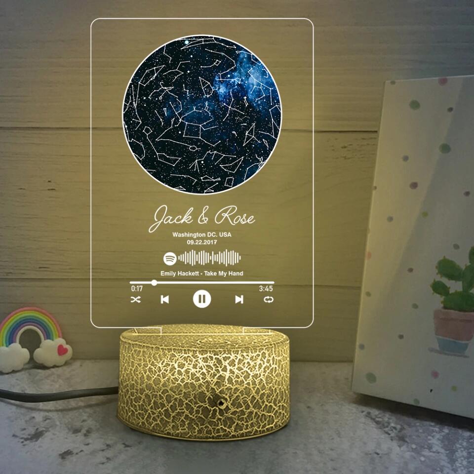Personalized Valentine Gifts - Custom Star Map With Favorite Song - Personalized Printed 3D Led Light