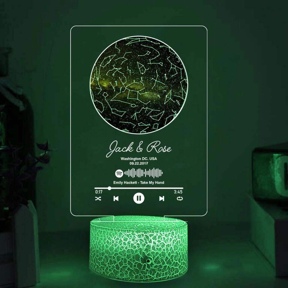 Personalized Valentine Gifts - Custom Star Map With Favorite Song - Personalized Printed 3D Led Light
