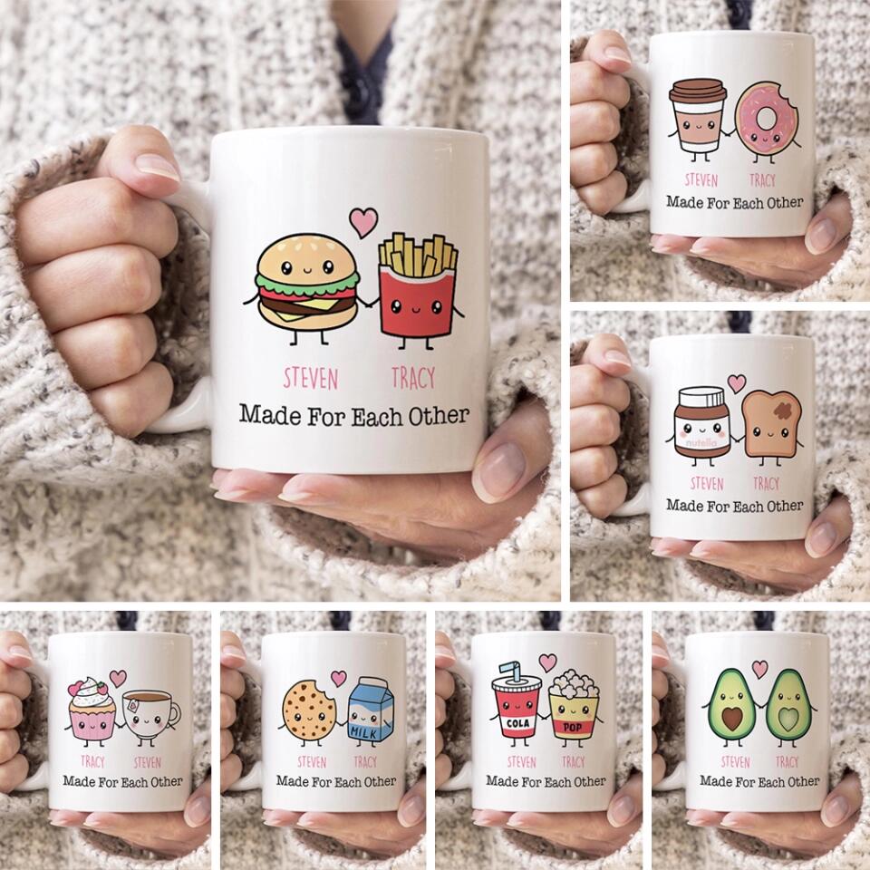 Personalized Valentine Gifts - Cute Food Couple - Avocado Cake Coffee Milk Couples - Personalized Mug - Anniversary Valentine Gift for Couple