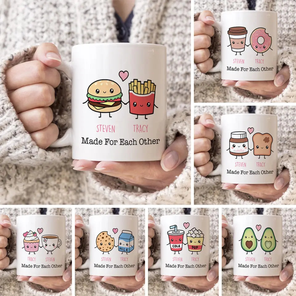 Personalized Valentine Gifts - Cute Food Couple - Avocado Cake Coffee Milk Couples - Personalized Mug - Anniversary Valentine Gift for Couple