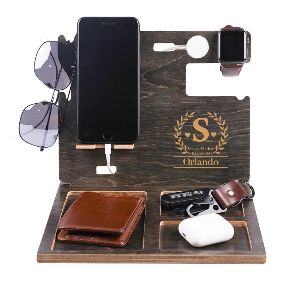 Personalized Valentine Gifts - Phone Clock Holder - Personalized Dock Station - Anniversary Gift for Him