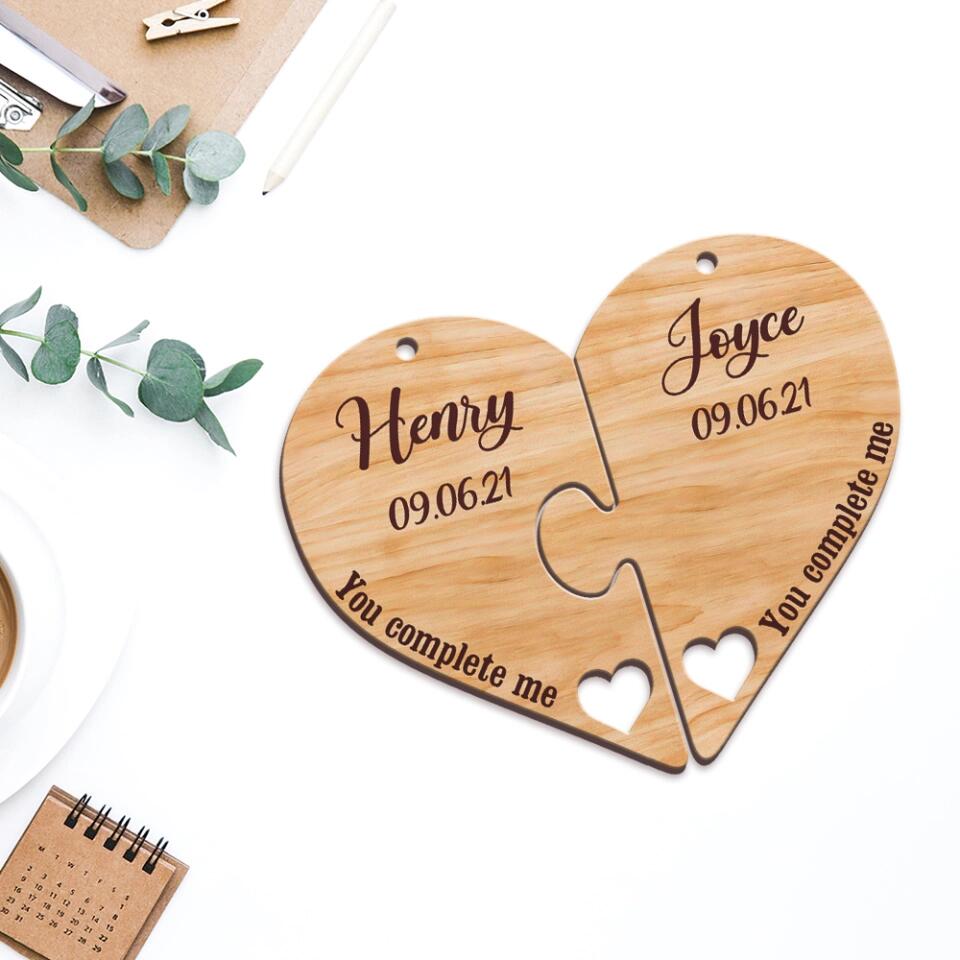 Personalized Valentine Gifts - You complete me. Couple Car Ornament - Best Valentine Anniversary Birthday Gift for Couple, Husband & Wife/ Girlfriend, BoyFriend - 212IHNLNOR978