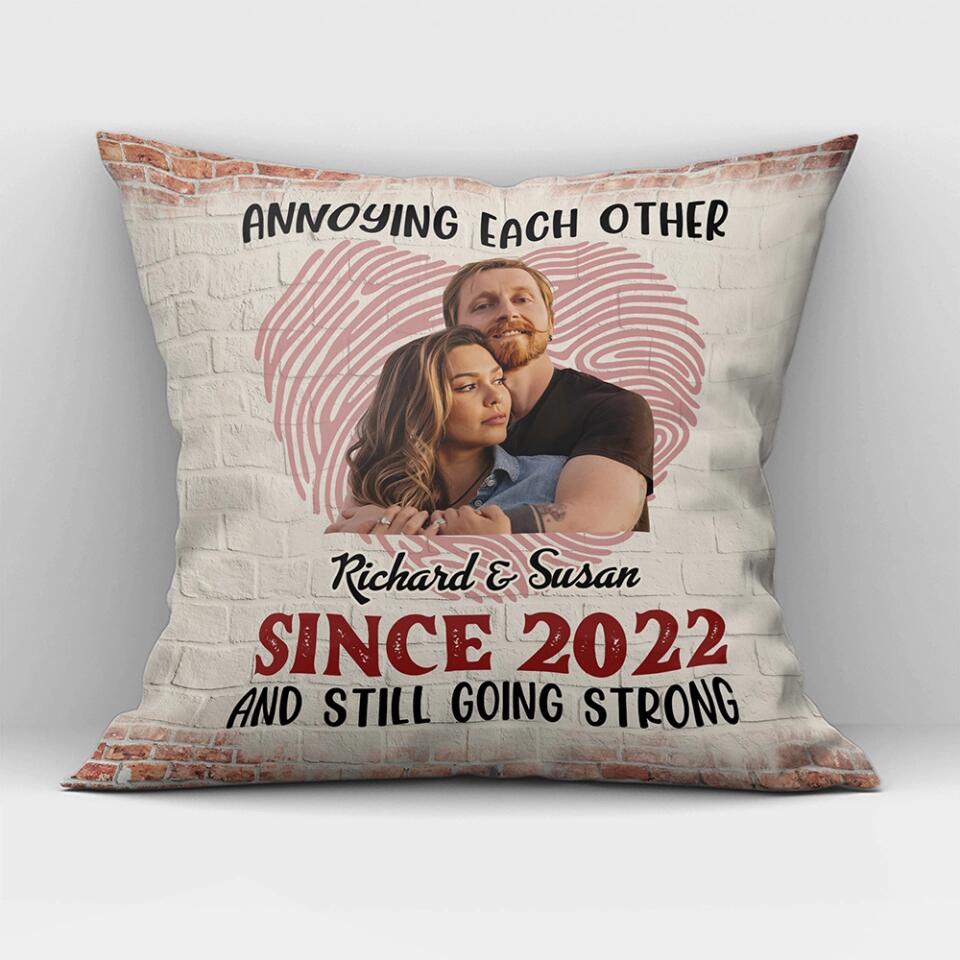 Annoying Each Other Since And Still Going Strong - Personalized Square Linen Pillow - Gift For Couples