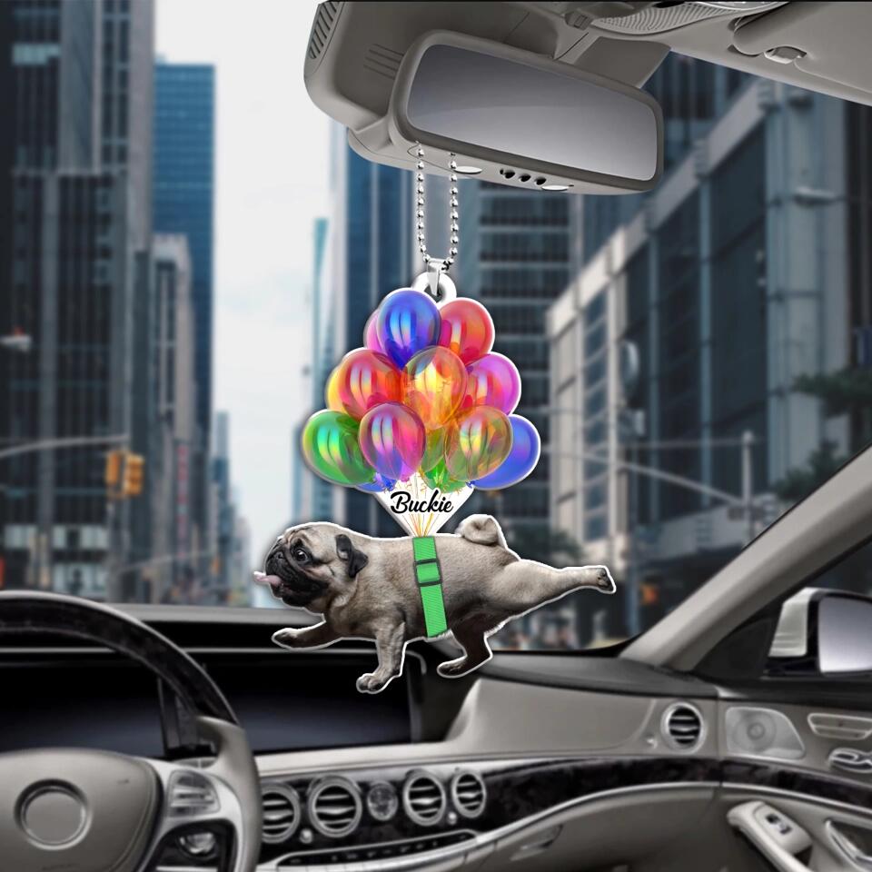 Personalized Valentine Gifts - Pug with Balloon Custom Car Ornament Gift For Dog Lovers