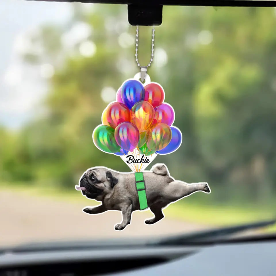Personalized Valentine Gifts - Pug with Balloon Custom Car Ornament Gift For Dog Lovers