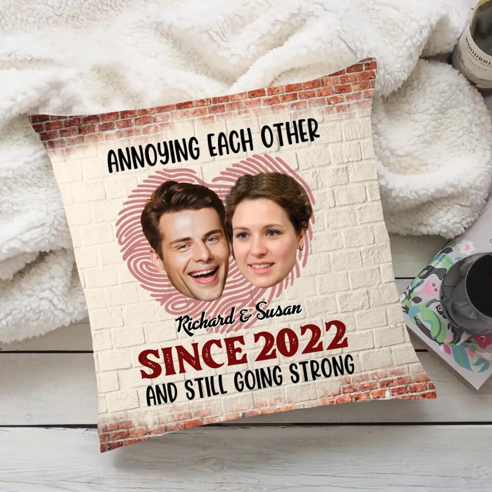 Annoying Each Other Since And Still Going Strong - Personalized Square Linen Pillow - Gift For Couples