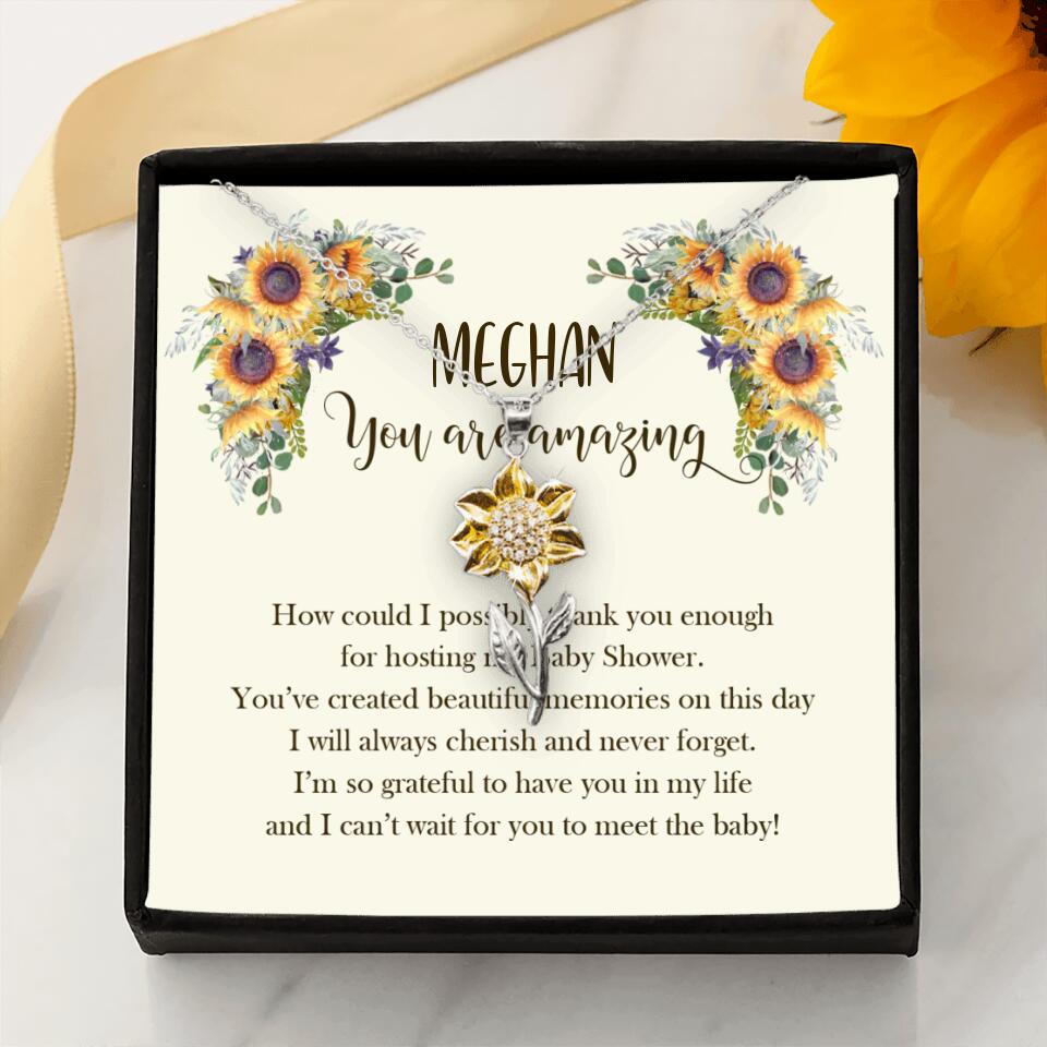 How Could I Possible Thank You Enough - Sunflower Necklace - Custom Name - Thank You Gift for Baby Shower Hostess