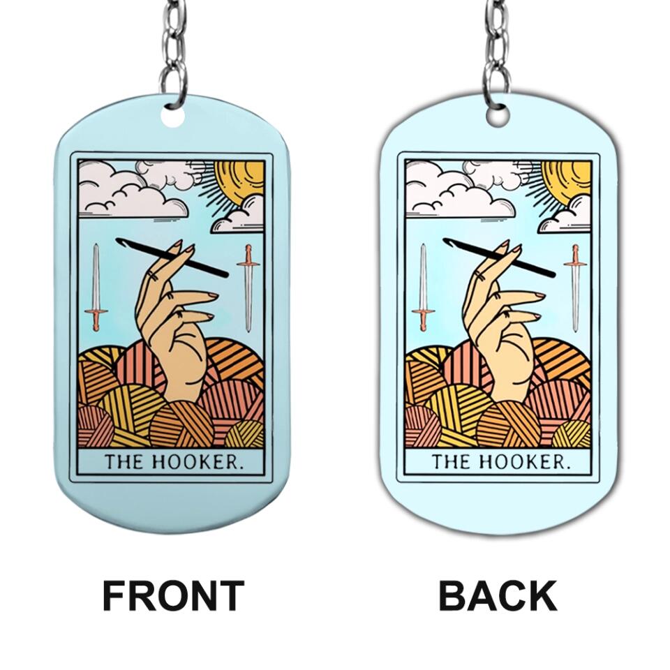 Personalized Valentine Gifts - The Hooker Crocheting Yarns Tarot Card Stainless Keychain Gift for Crocheter