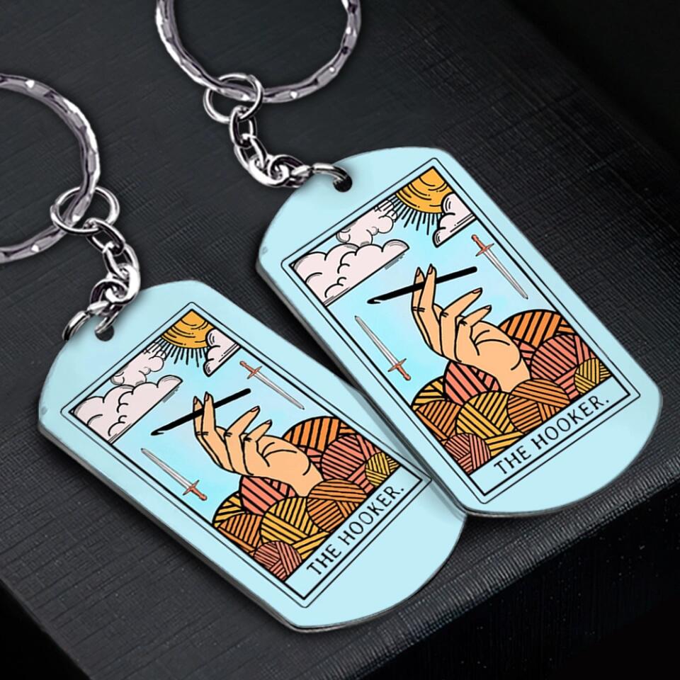 Personalized Valentine Gifts - The Hooker Crocheting Yarns Tarot Card Stainless Keychain Gift for Crocheter