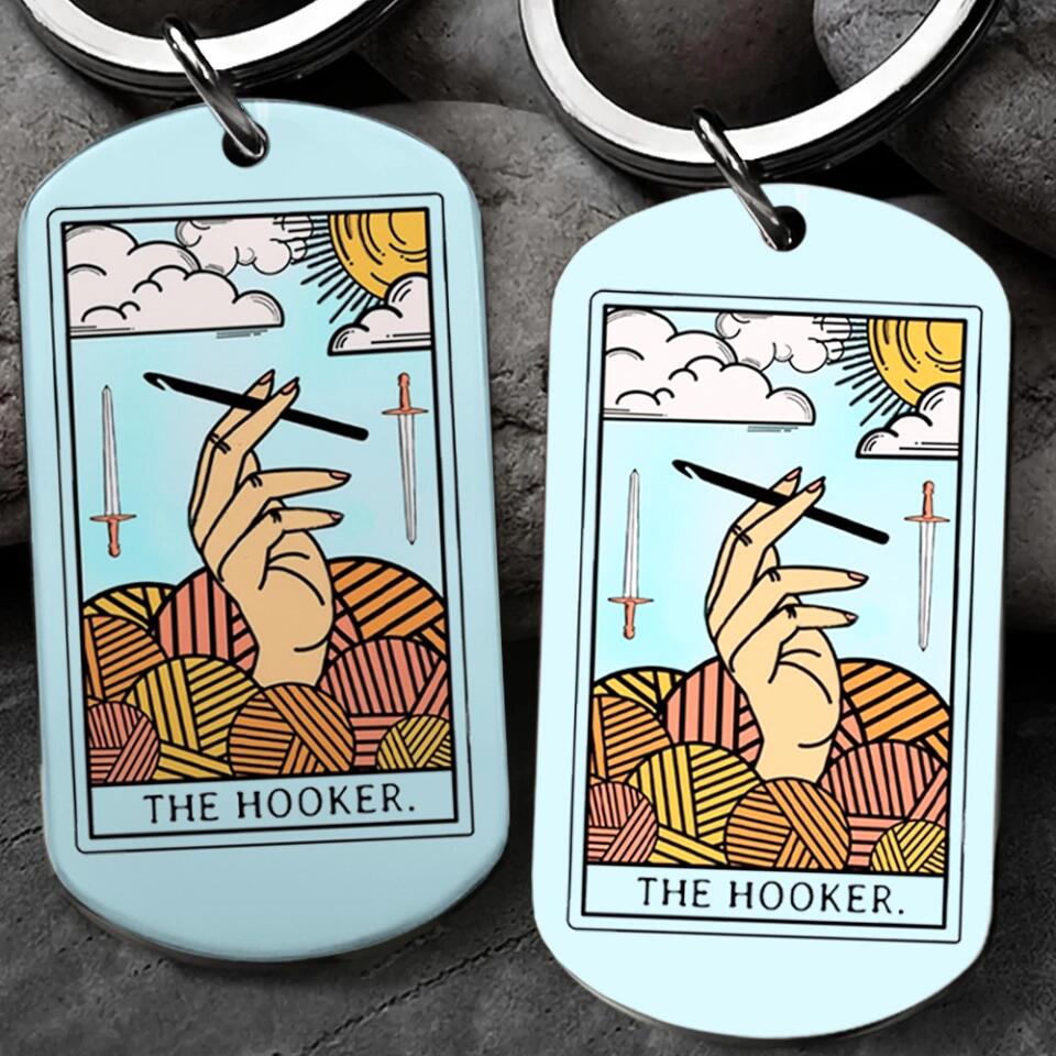 Personalized Valentine Gifts - The Hooker Crocheting Yarns Tarot Card Stainless Keychain Gift for Crocheter
