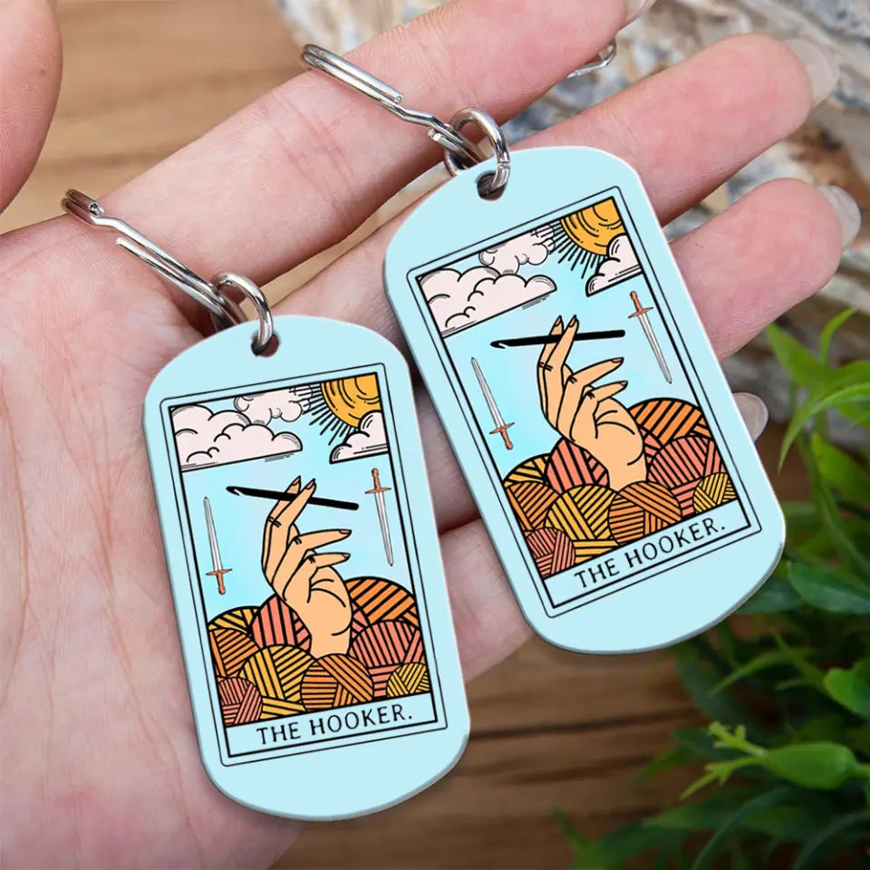 Personalized Valentine Gifts - The Hooker Crocheting Yarns Tarot Card Stainless Keychain Gift for Crocheter