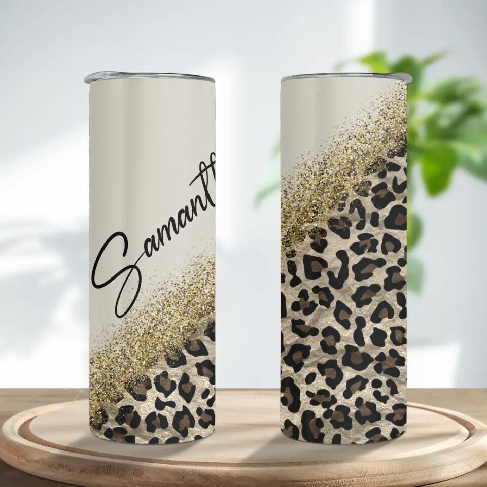 Custom Name with Leopard Print, Cheetah Cup With Straw, Personalized Nickname Tumbler, Cup For Women
