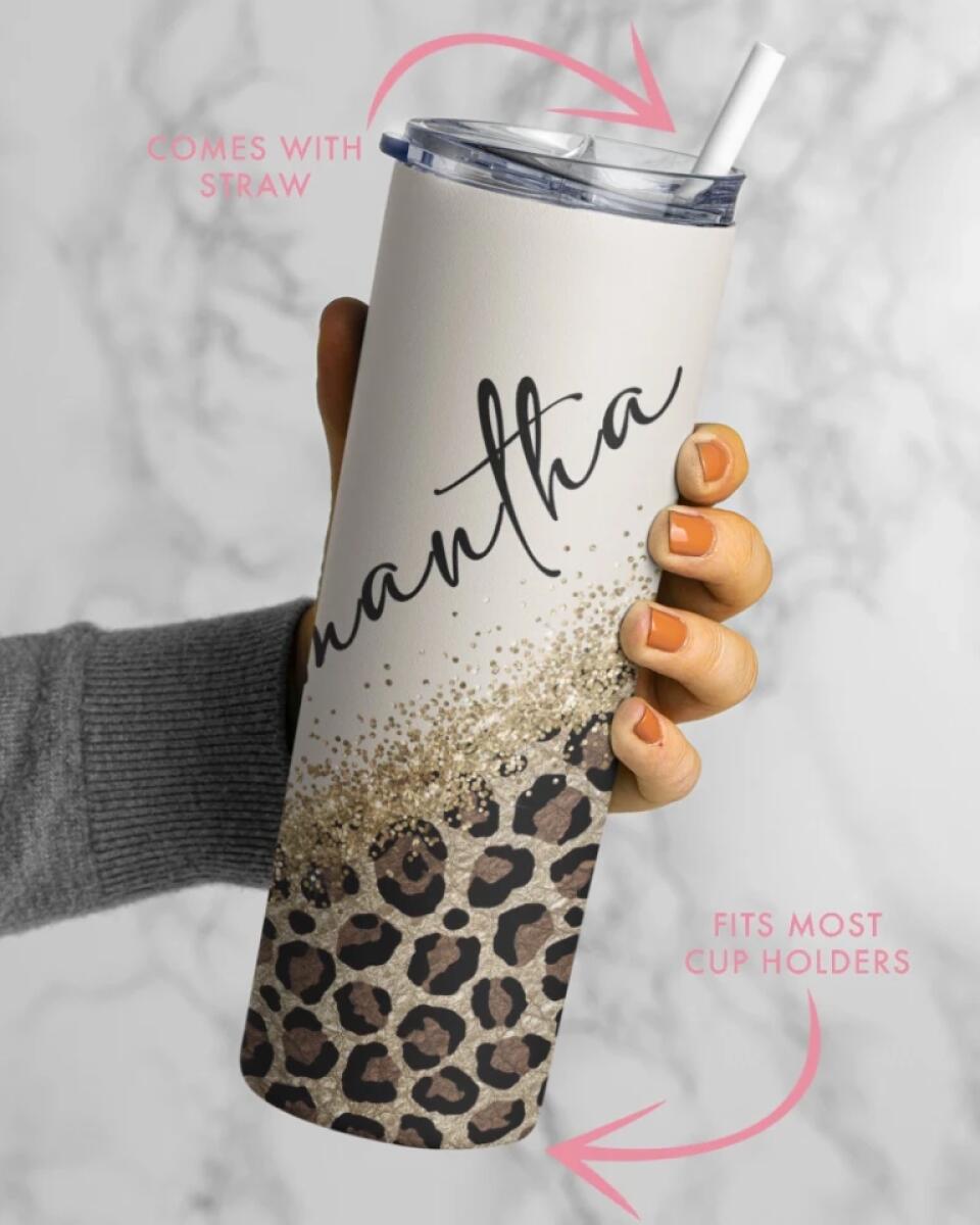 Custom Name with Leopard Print, Cheetah Cup With Straw, Personalized Nickname Tumbler, Cup For Women