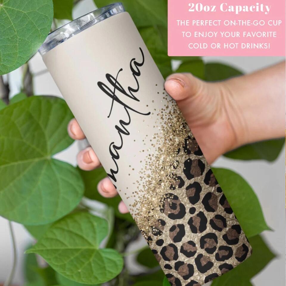 Custom Name with Leopard Print, Cheetah Cup With Straw, Personalized Nickname Tumbler, Cup For Women