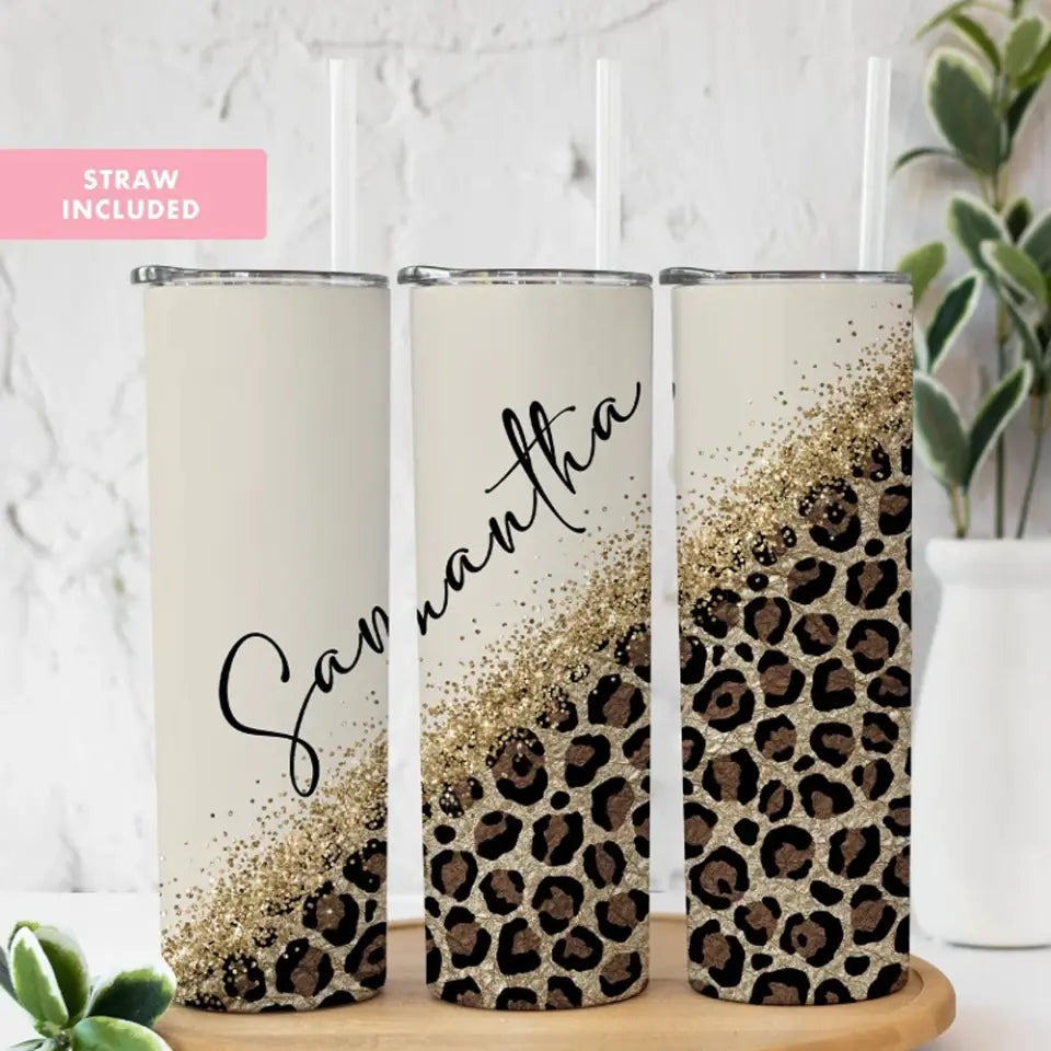Custom Name with Leopard Print, Cheetah Cup With Straw, Personalized Nickname Tumbler, Cup For Women