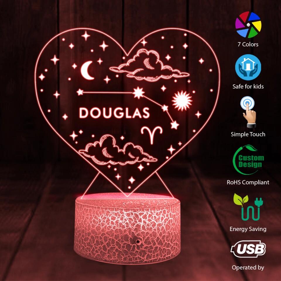 Personalized Valentine Gifts - Birth Signs Astrology Custom 3D Light Birthday Gift For Bestie