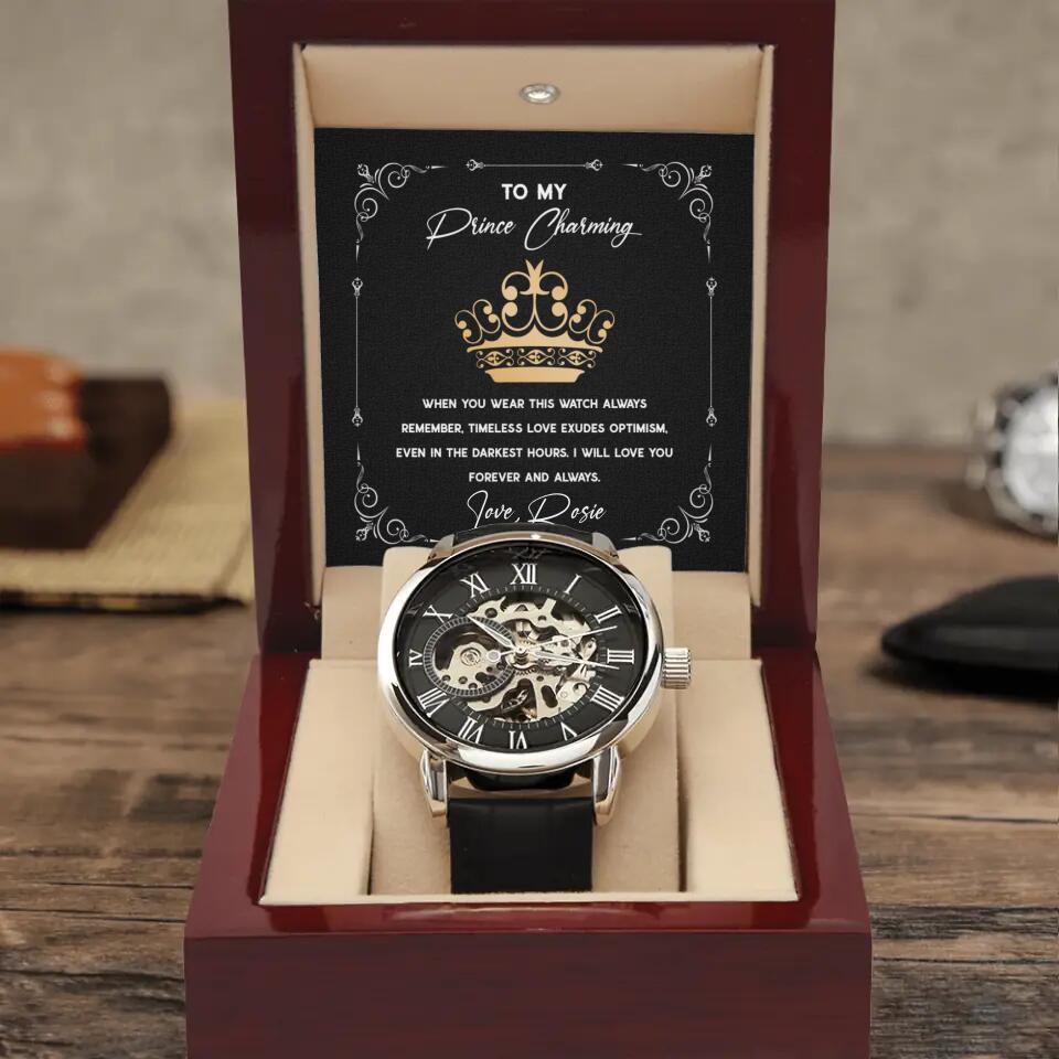 Personalized Valentine Gifts - To My Prince Charming - Personalized Men's Luxury Watch