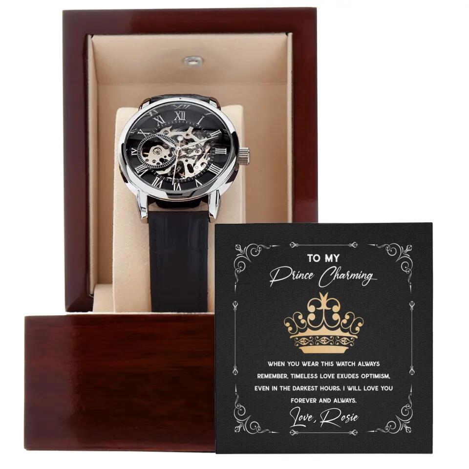 Personalized Valentine Gifts - To My Prince Charming - Personalized Men's Luxury Watch