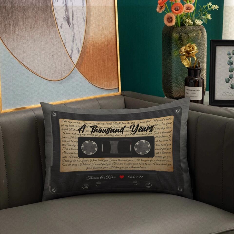 Personalized Valentine Gifts - Personalized Lyrics Cassette Custom Rectangular Pillow Anniversary Gift For Couples