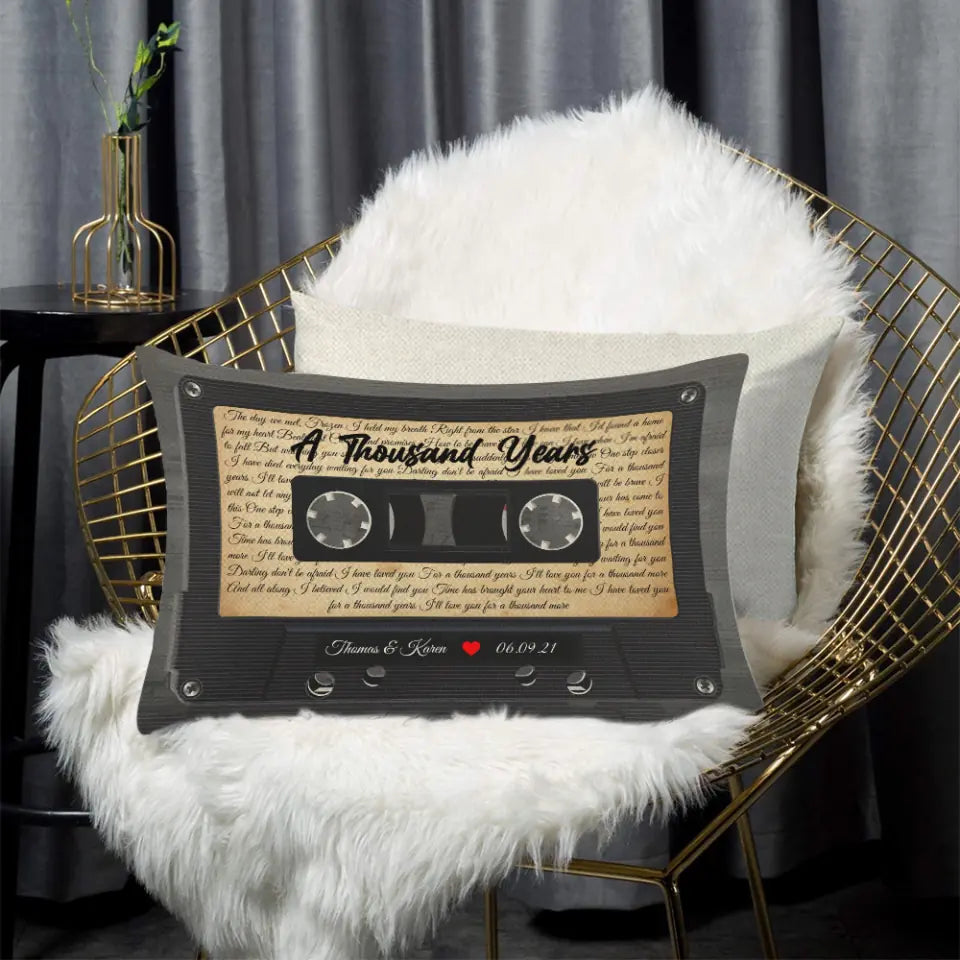 Personalized Valentine Gifts - Personalized Lyrics Cassette Custom Rectangular Pillow Anniversary Gift For Couples