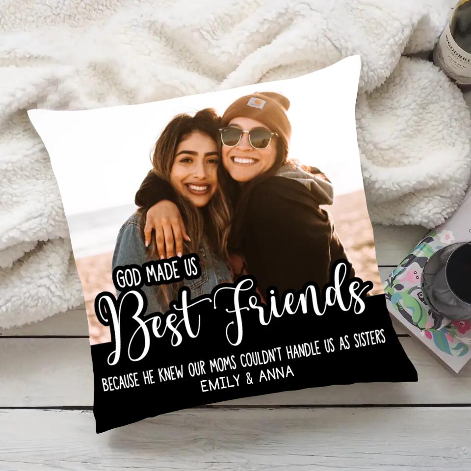 God Made Us Best Friends Personalized Square Linen Pillow