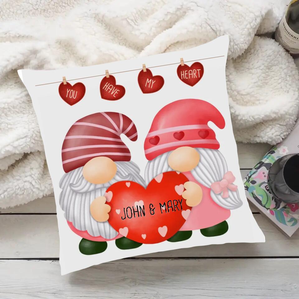 Personalized Valentine Gifts - Gnome Couple You Have My Heart Custom Pillow Valentines Gift