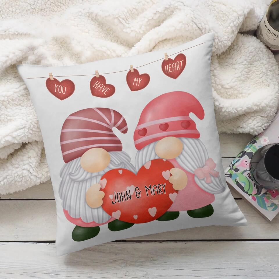 Personalized Valentine Gifts - Gnome Couple You Have My Heart Custom Pillow Valentines Gift