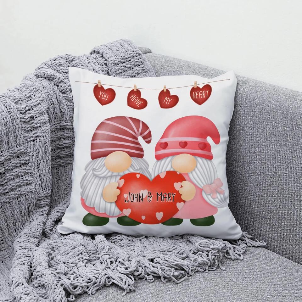 Personalized Valentine Gifts - Gnome Couple You Have My Heart Custom Pillow Valentines Gift