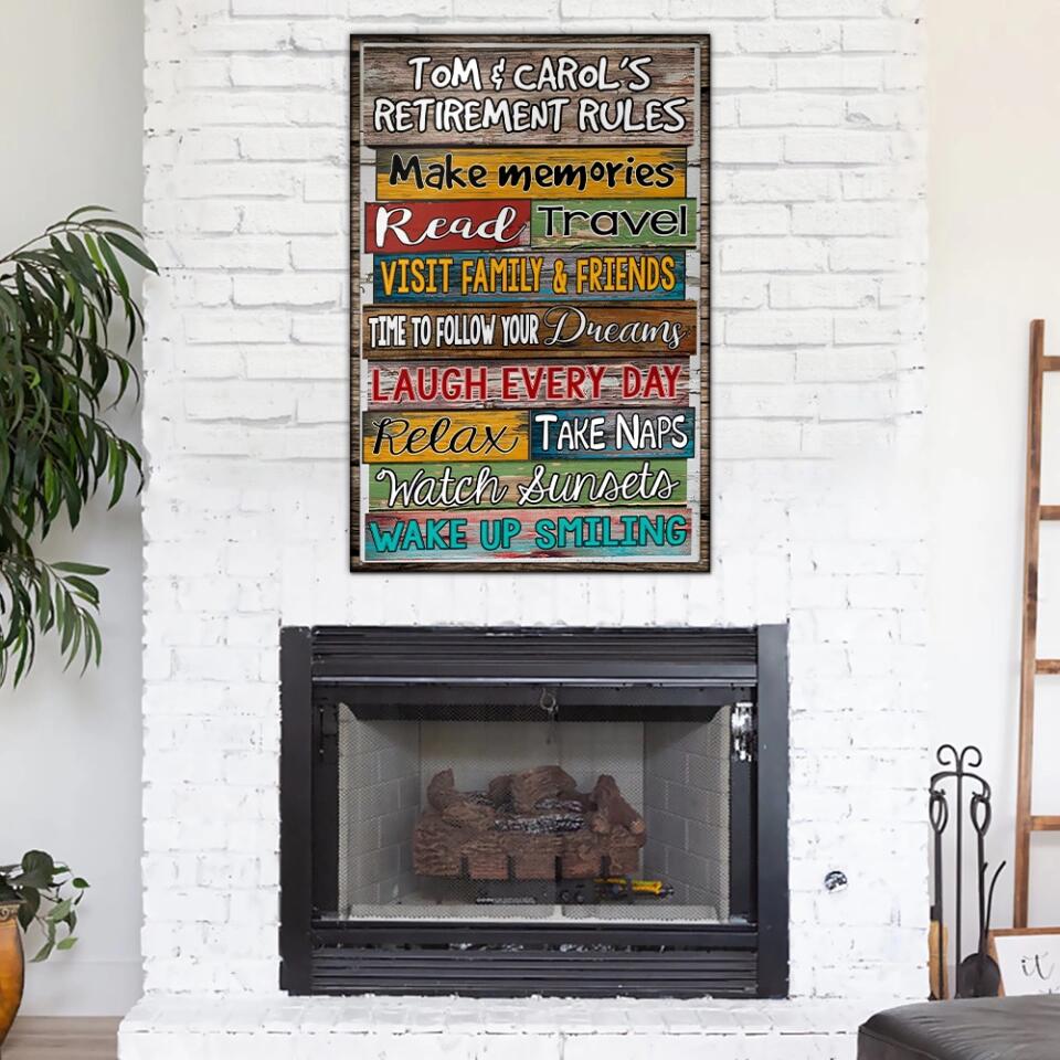 Retirement Rules - Personalized Metal Sign - Retirement Gift for Coworker or Bestie