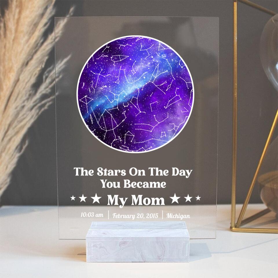 Star Map The Stars on The Day You Became My Mom Dad Grandma Grandpa Uncle Aunt Personalized Acrylic Plaque