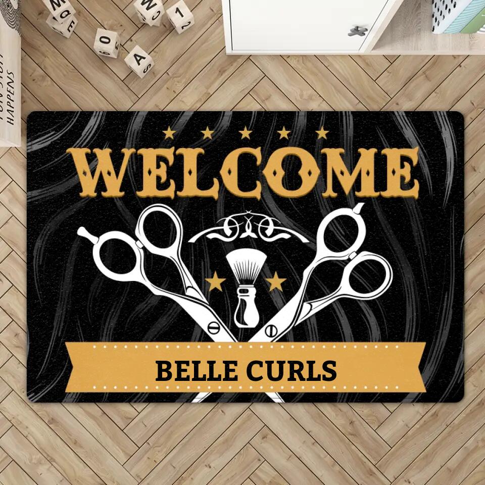 Welcome With Scissors Personalized Doormat