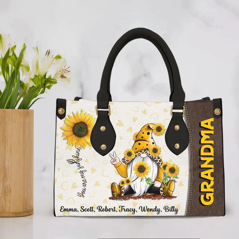 You Are My Sunshine - Yellow Gnome - Personalized Leather Handbag - Gift for Women