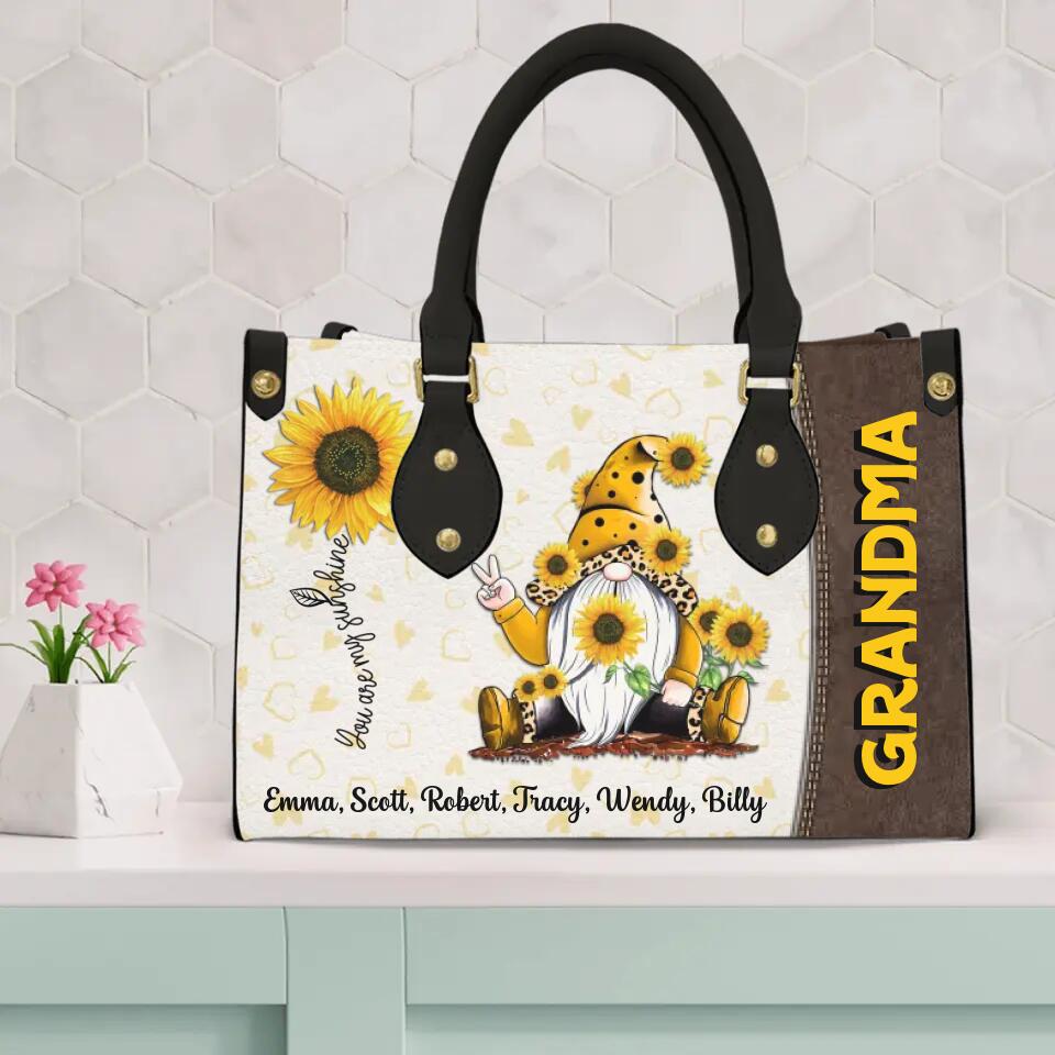 You Are My Sunshine - Yellow Gnome - Personalized Leather Handbag - Gift for Women