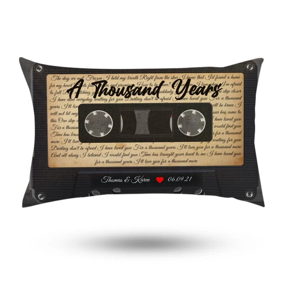 Personalized Valentine Gifts - Personalized Lyrics Cassette Custom Rectangular Pillow Anniversary Gift For Couples