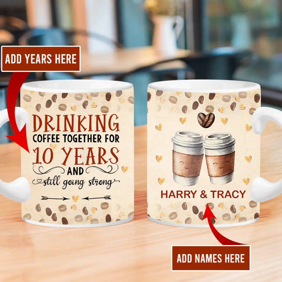 Personalized Valentine Gifts - Drinking Coffee Together Personalized White Mug