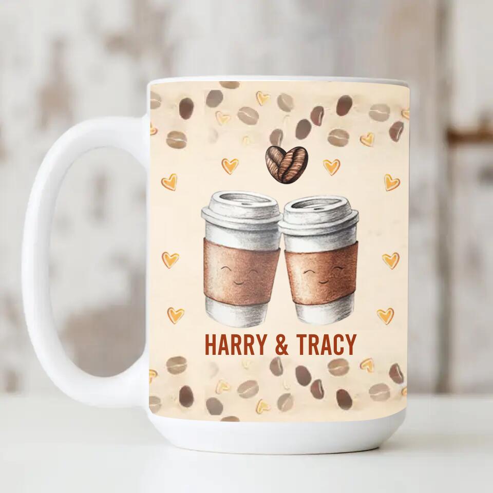 Personalized Valentine Gifts - Drinking Coffee Together Personalized White Mug