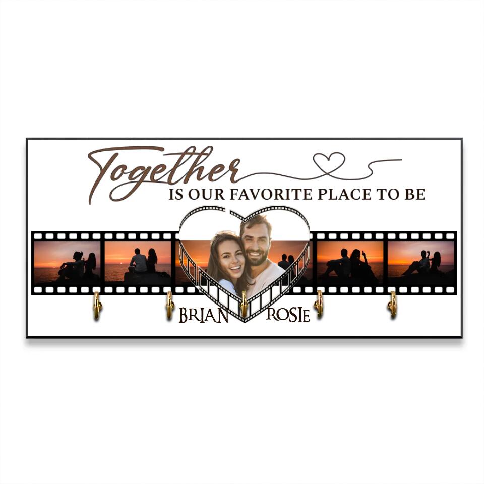 Couple Wooden Sign Together is Our Favorite Place To Be - Personalized Wooden Key Holder - Custom Photo & Names