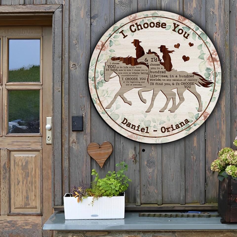 Couple Wooden Sign I Choose You To Do Life With Hand In Hand I'd Find You - Personalized Round Wooden Sign - Gift For Couples On Anniversary