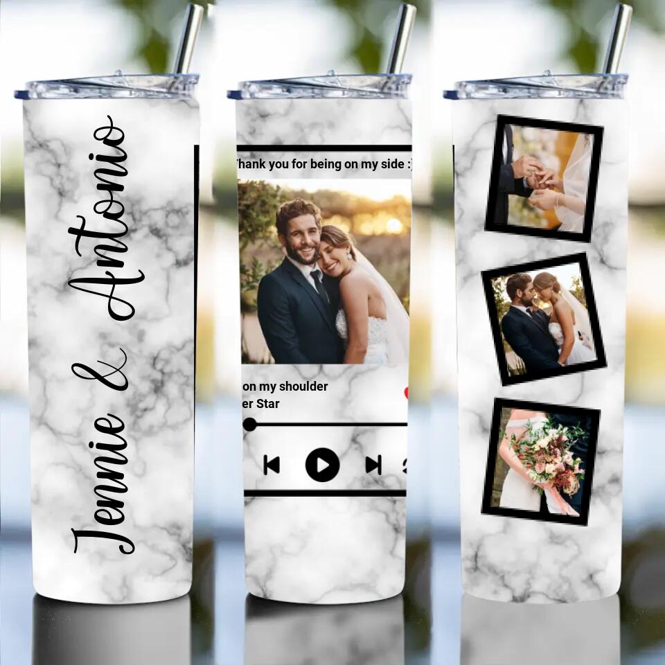 Personalized Valentine Gifts - Thanks For Being On My Side - Personalized Skinny Tumbler - Gift For Couples
