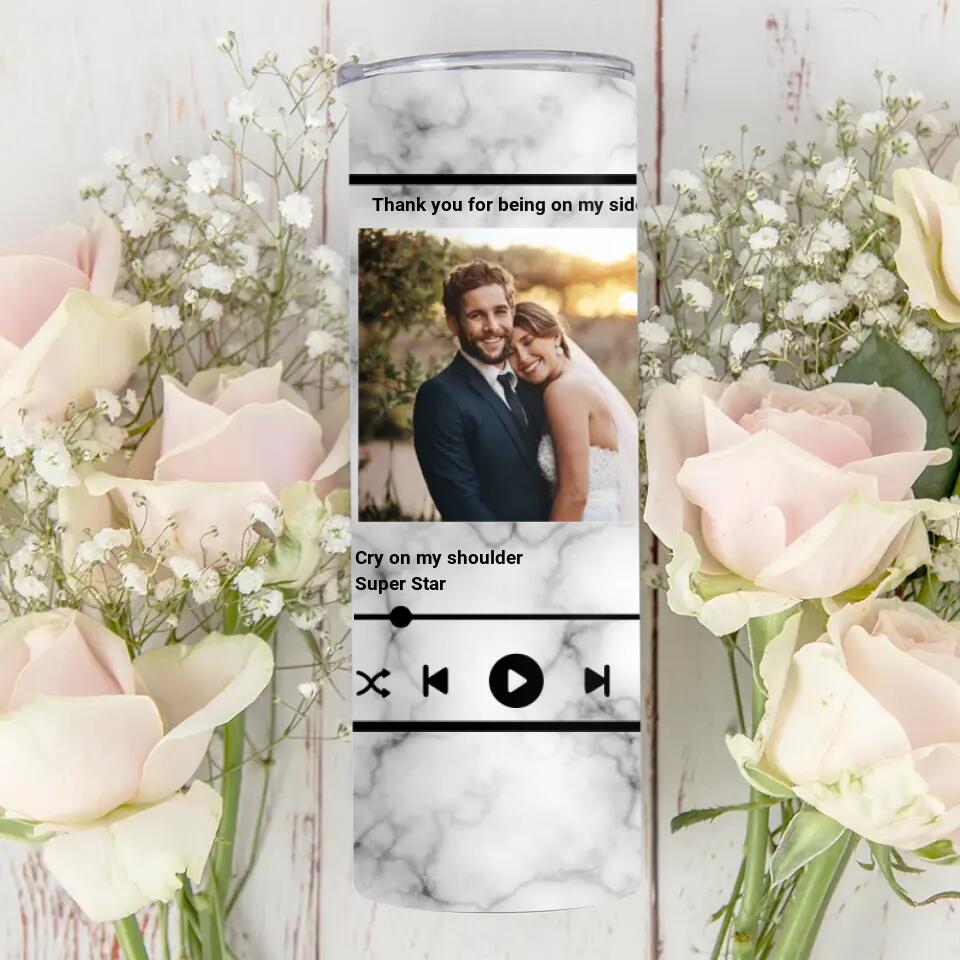 Personalized Valentine Gifts - Thanks For Being On My Side - Personalized Skinny Tumbler - Gift For Couples