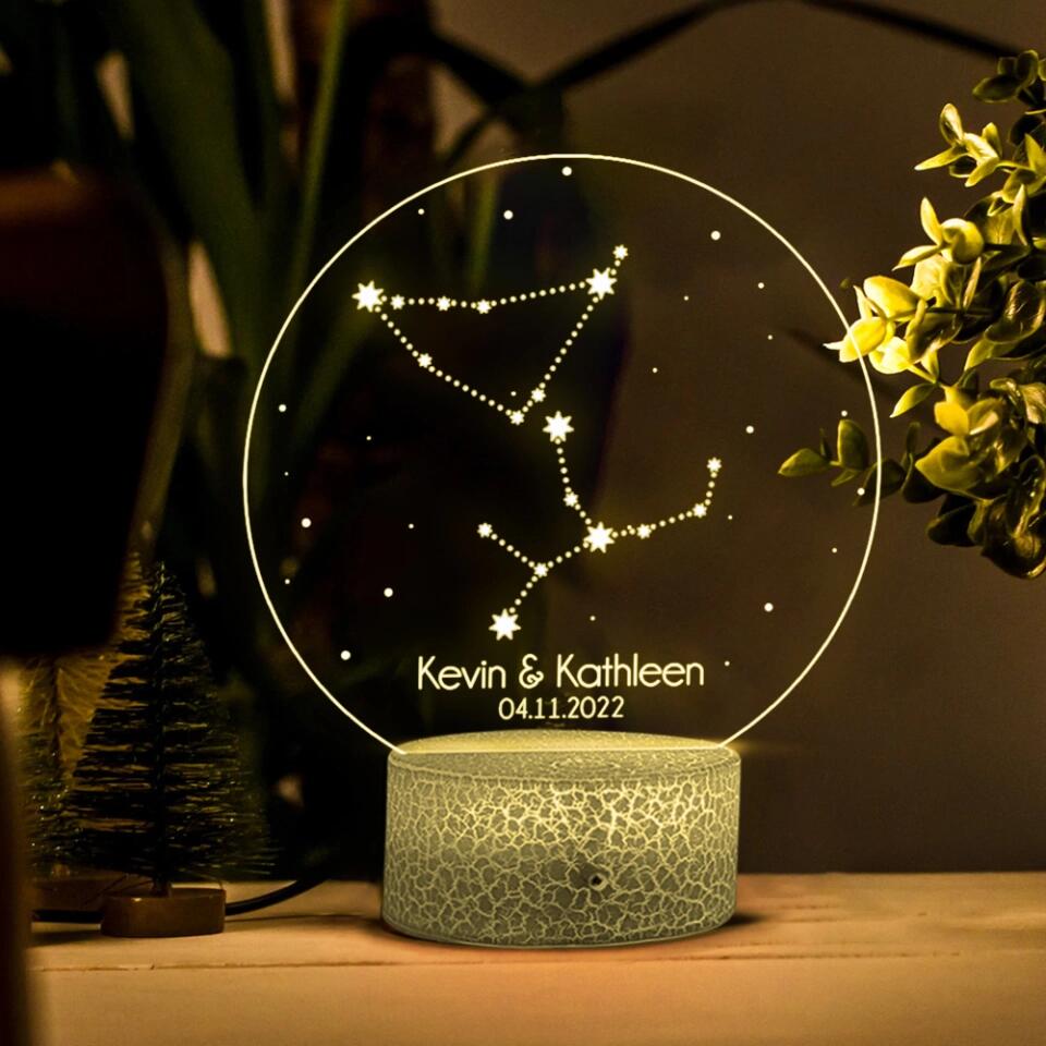 Personalized Valentine Gifts - Personalized Zodiac Styles - Perosnalized 3D LED Light/Lamp - Anniversary,Valentines Day Gift For Couple