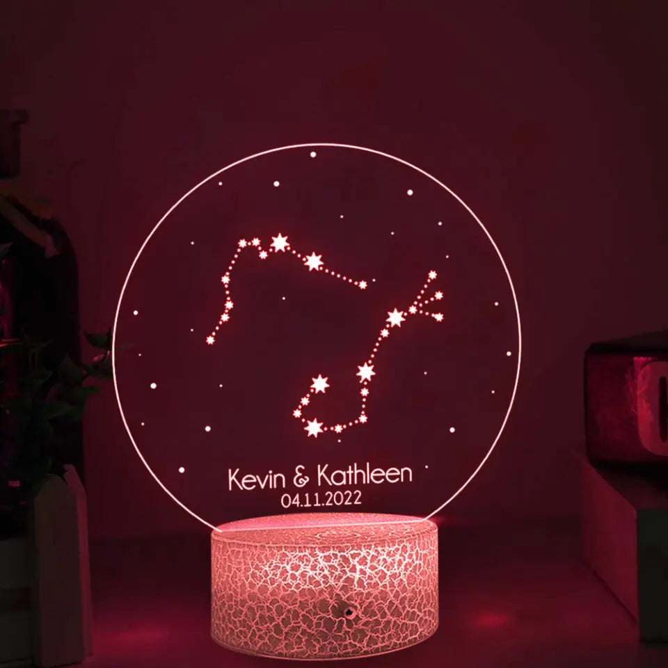 Personalized Valentine Gifts - Personalized Zodiac Styles - Perosnalized 3D LED Light/Lamp - Anniversary,Valentines Day Gift For Couple