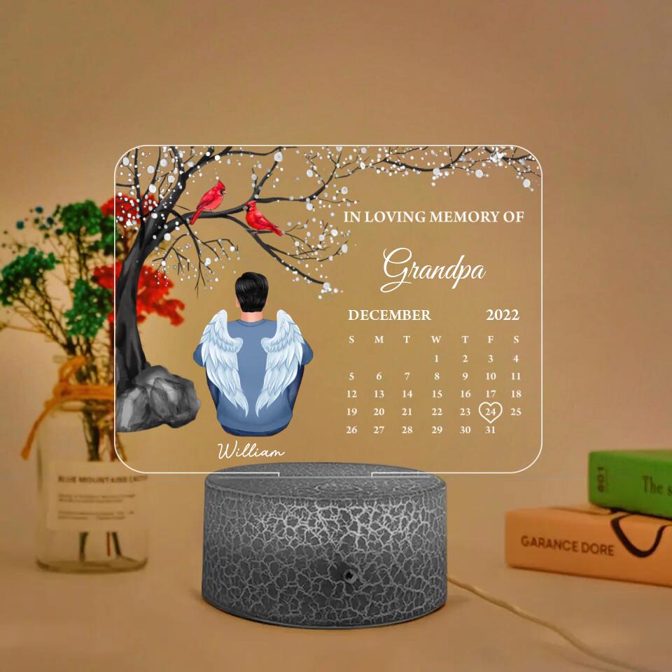 In Loving Memory of Angel In Heaven - Personalized Calendar Night Light - Memorial Gift for Loss of Dad, Grandpa, Husband