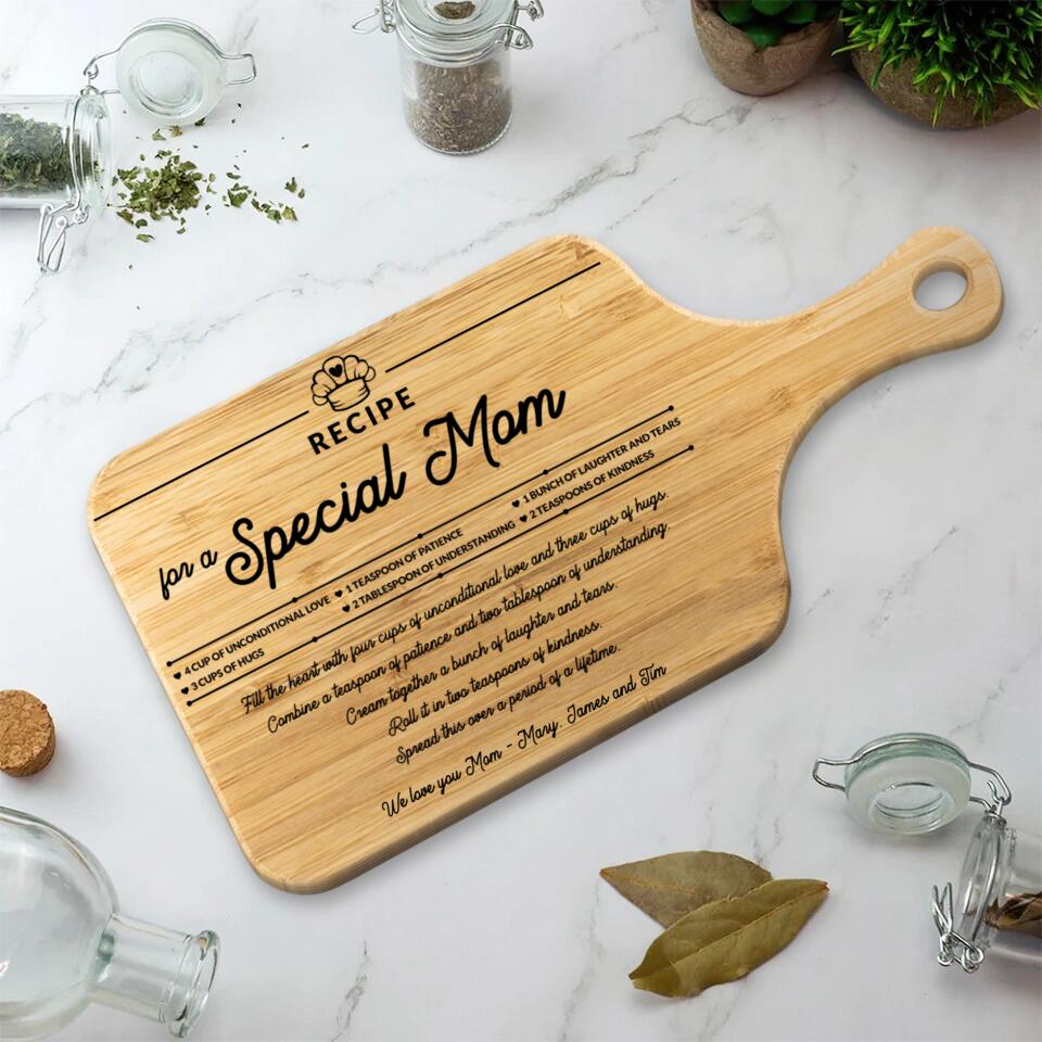 Recipe For A Special Mom - Personalized Wooden Cutting Board - Gift For Mom